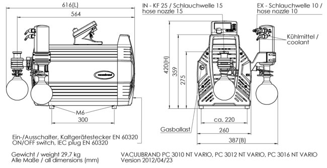 PC 3016 NT VARIO - 尺寸規(guī)格表